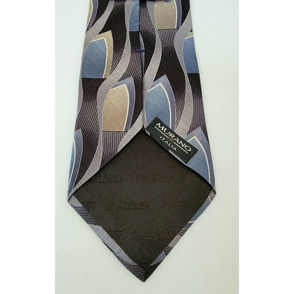 Murano Italia 100% Silk Mens Tie Necktie Blue Grey Gray Waves Shapes EUC - Picture 3 of 5